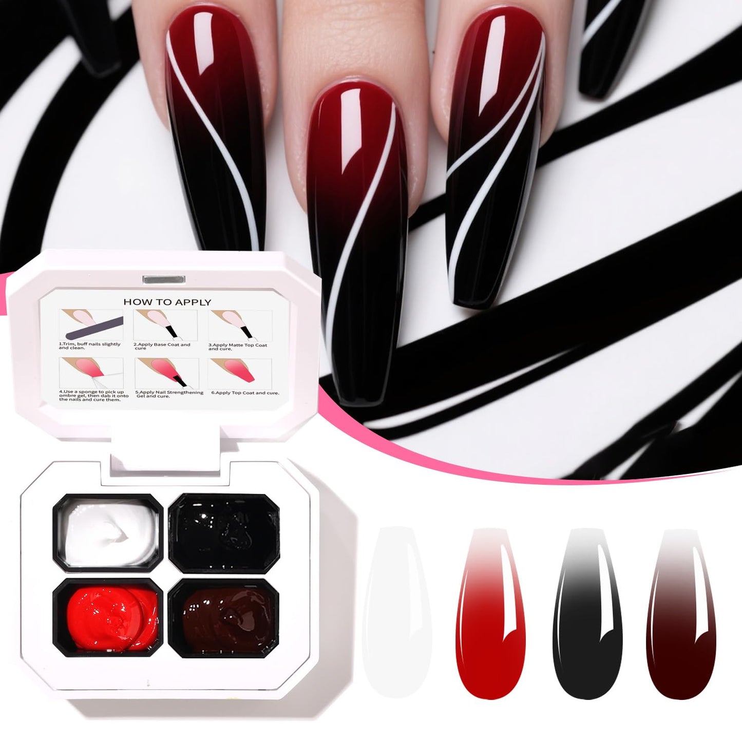 Finger Secret 4 Colors Set Ombre Pat Gel Nail Polish,Gradient Painting GelS with 20pcs Nail Sponges for Gel Paint for Nails Art can be Painted in Salon or Home Use(k11)