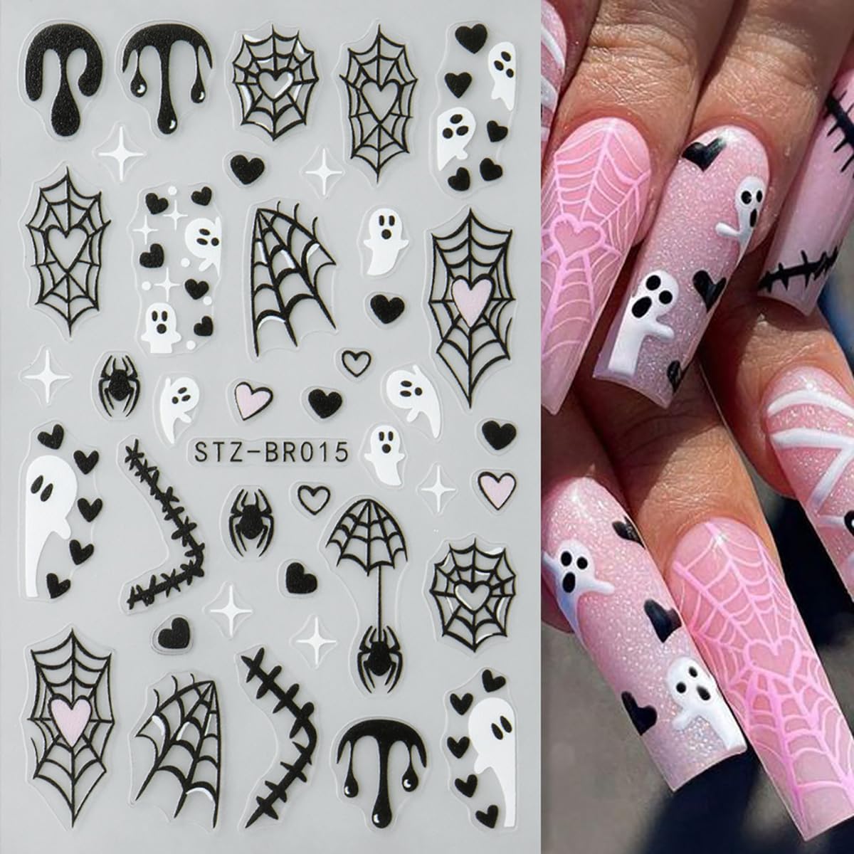 6 Sheets Halloween Nail Stickers for Nail Art Bat Spiders Nail Art Stickers Black Skull Ghost Spider Web Design Goth Nail Decals Nail Supplies for Women Acrylic Manicure Decoration Accessories