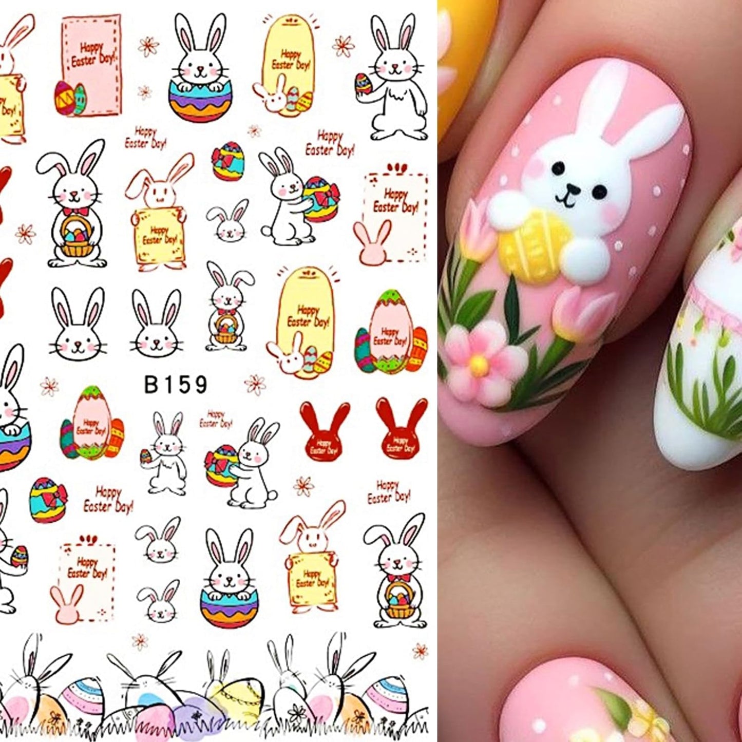 12 Sheets Easter Nail Art Stickers 3D Self Adhesive Cute Bunny Nail Stickers for Nail Art Colorful Egg Nail Decals Easter Nail Supplies for Women Girls