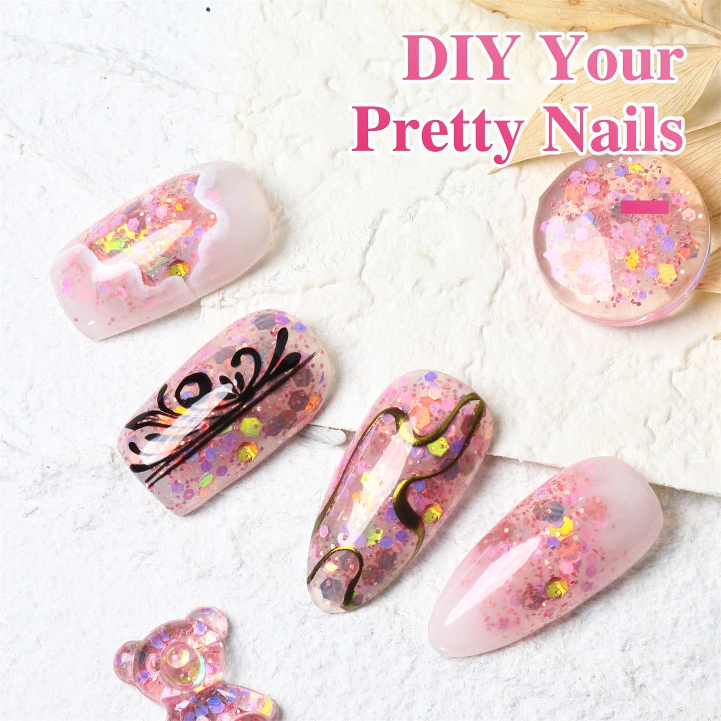 Double Rhythm 15ML Glitter Gel Polish Shimmer Reflective Holographic Color Magnetic for Nail Art Salon DIY at Home (B1086-Pink Passion)