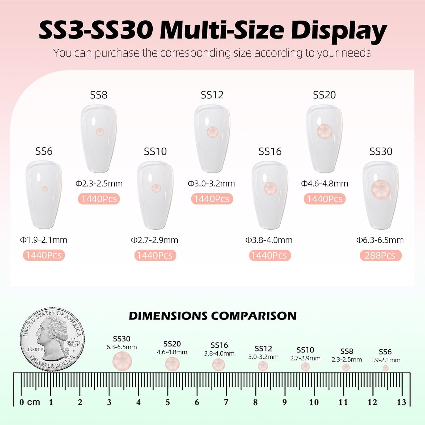 Mocha Lt.red Flatback Rhinestones, Glass Rhinestones for Nail Art and Craft, Glue Fix, Loose Crystal Gemstones(Mocha Lt.red, SS8, 1440pcs, 2.3-2.5mm)