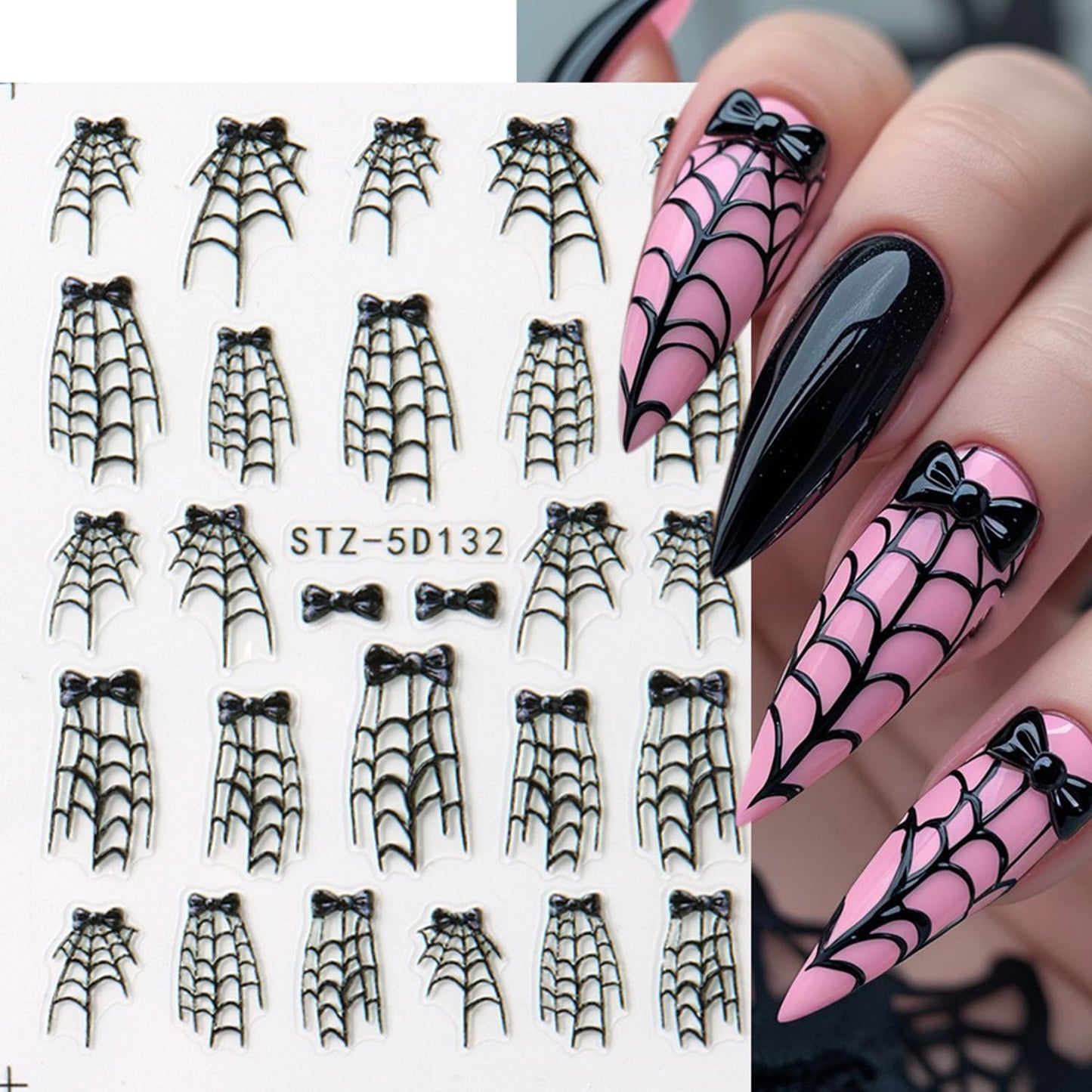 8 Sheets Halloween Nail Art Stickers Decals Colorful Bat French Tip Nails Stickers Black Spider Web Blood Drop Nails Decals Self-Adhesive Skeleton Nail Art Decal for Women Halloween Decor