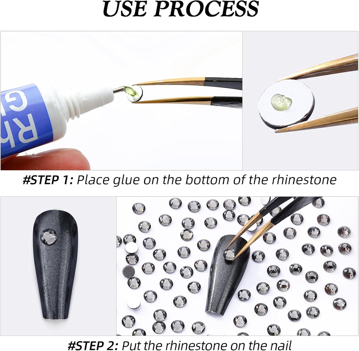 Gray Flatback Rhinestones, Glass Rhinestones for Nail Art and Craft, Glue Fix, Loose Crystal Gemstones(Gray, SS6, 1440pcs, 1.9-2.0mm)