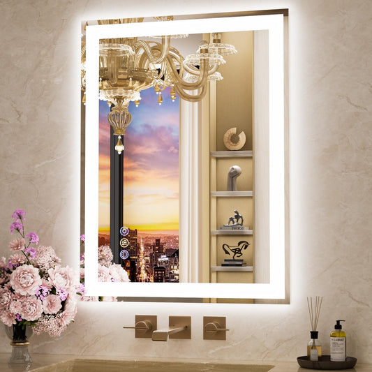 24"x 36" LED Bathroom Mirror with Front and Backlit, Wall Vanity Mirror with Lights, Controlled Separately LED Mirror for Bathroom, 3 Colors, Tempered Glass, Shatterproof, Anti-Fog, Memory(UL ETL)