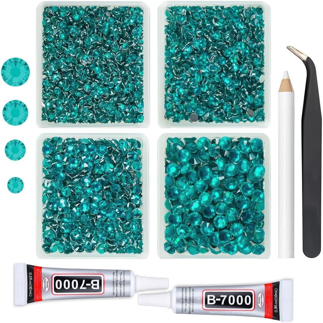 Cyan Green Crystal Resin Rhinestones w B7000 Jewelry Glue for Bedazzling Crafting Turquoise Blue Flatback Stones Gems 3mm 4mm 5mm 6mm Diamonds Crystals Charms for Nails Face Eye Makeup Crafts