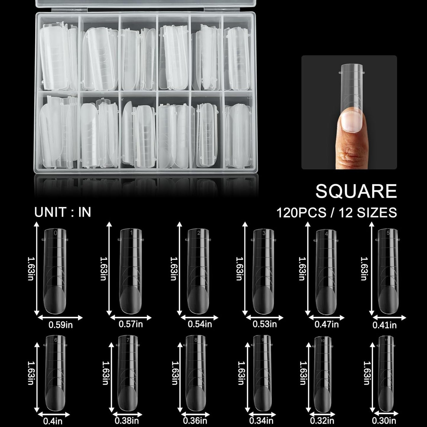 120 Pcs Dual Nail Forms,Matte Square & C-Curved Extension Poly Nail Gel Nail Molds 12 Sizes for Gel Glue, Full Cover Nail Art Design Salon & DIY