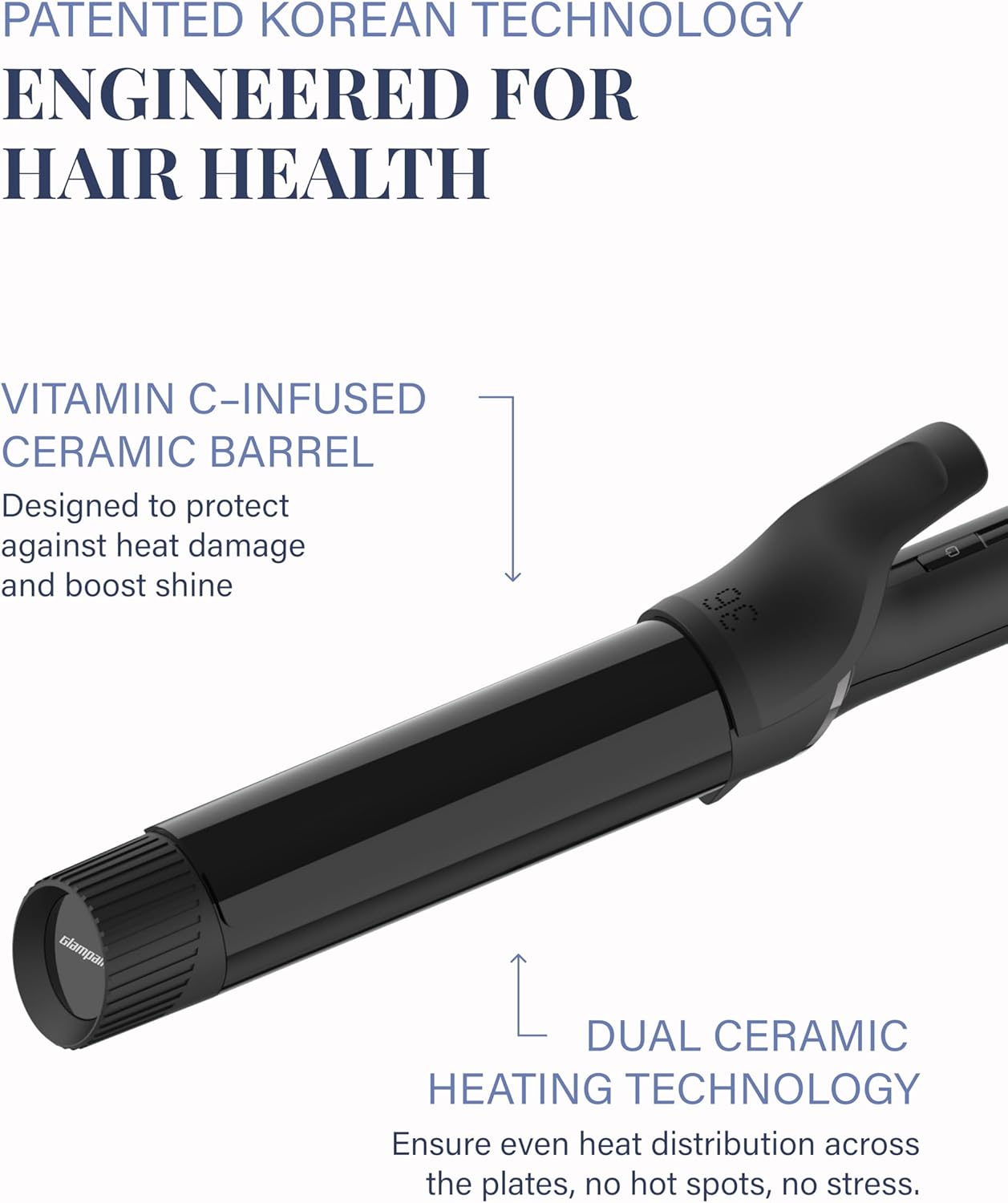 GLAMPALM Curling Iron 1 1/4" - Long Barrel Ceramic Hair Curler for Women, Korea's No.1 Salon Hot Tool, 5 Temps & 30s Heat-up, 3D Swivel Cord & Dual Voltage, Black (GP628)