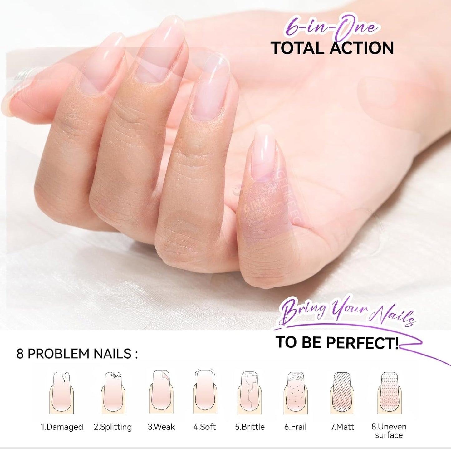 Gelike EC Nail Strengthener for Man: Milky White 15ml 6 in 1 Natural Nail Hardener Extra Strong and Growth - Nail Polish Hardener for Weak and Damaged Nails