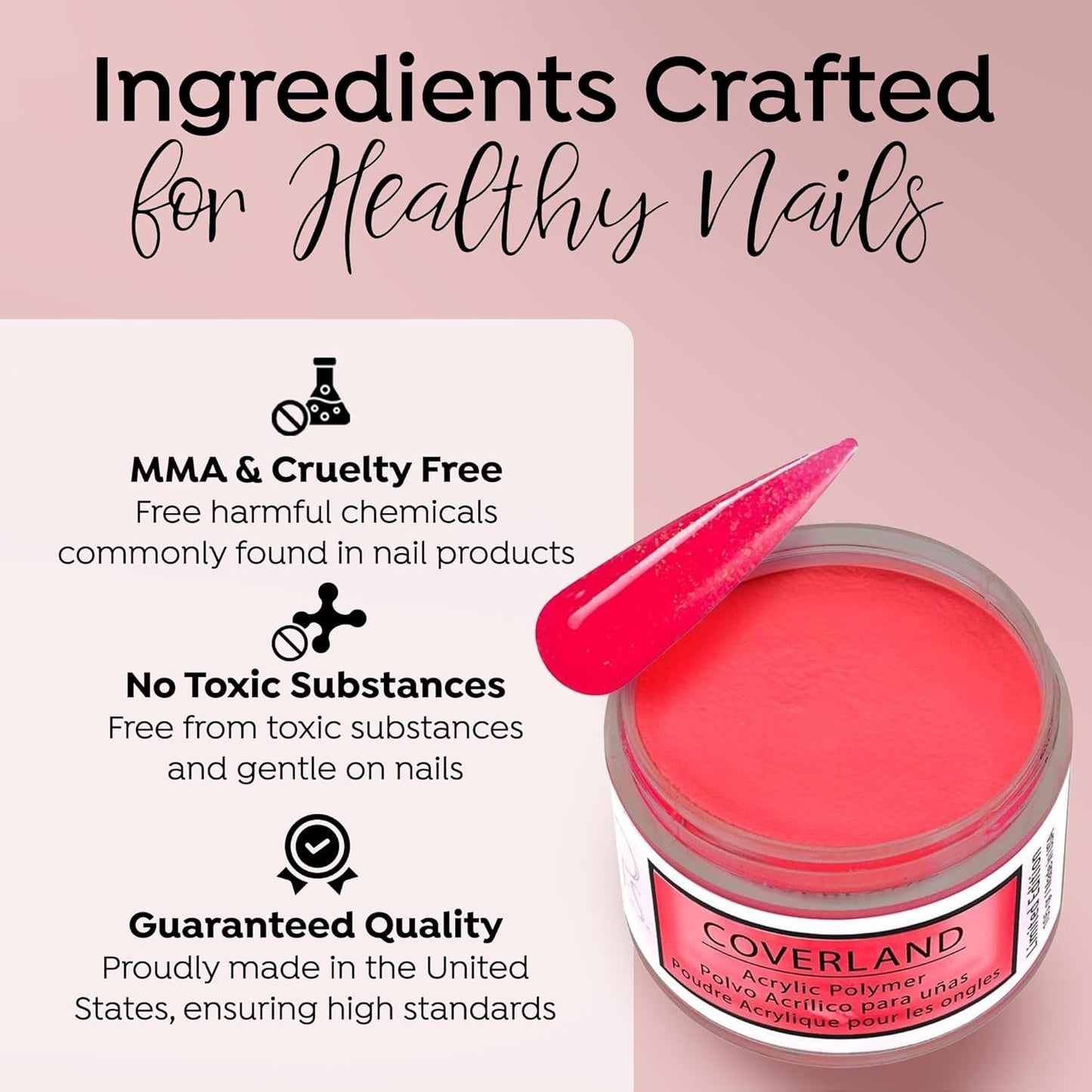 Tones Coverland Acrylic Nail Powder "Neon Coral" - Limited Edition Acrylic Powder for Nail Design, Sculpting, and Masking Nail Bed Imperfections - Professional Acrylic Nail Supplies - (1.5 Oz)