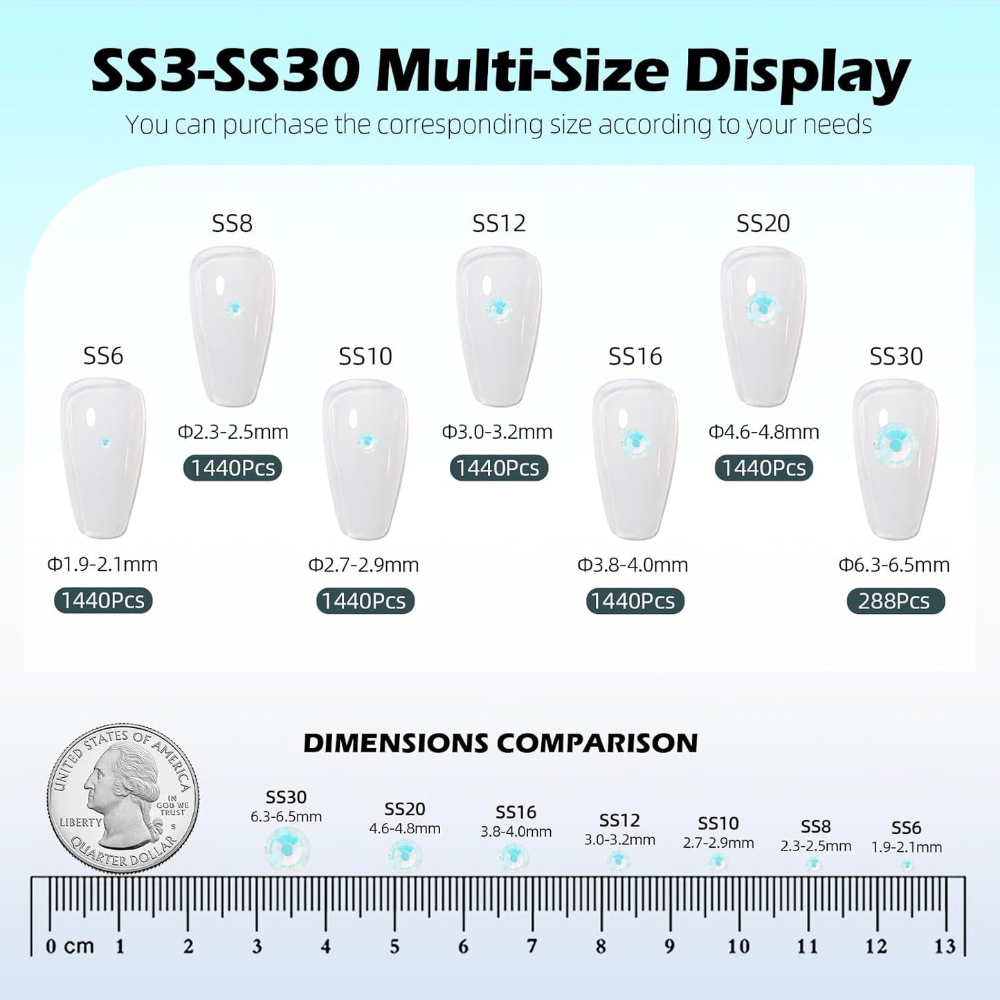 F White Flatback Rhinestones, Glass Rhinestones for Nail Art and Craft, Glue Fix, Loose Crystal Gemstones(F White, SS16, 1440pcs, 3.8-4.0mm)