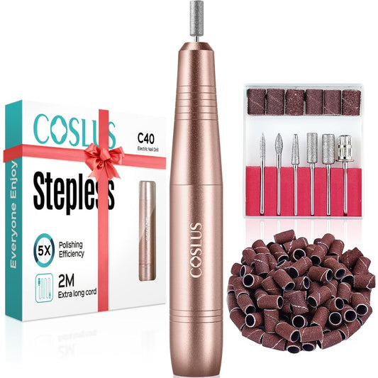 COSLUS Electric Nail Drill File Professional: for Acrylic Gel Dip Powder Nails Portable Nail Machine Kit Manicure Pedicure Tools Polishing Set with Nail Drill Bits Sanding Bands