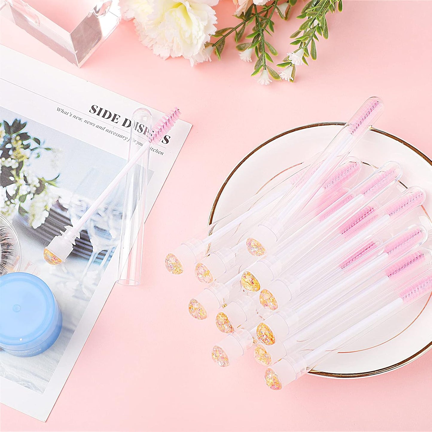 20pcs Eyelash brush Lash Wand Makeup tool Eyelash Extension supplies Cleaning brush Diamond Mascara foil pink