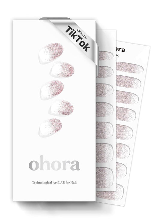 ohora Semi Cured Gel Nail Strips (N Basic Nails no.3) - Nude, Glitter, Works with Any UV/LED Lamps, Salon-Quality, Long Lasting, Easy to Apply & Remove - Includes 2 Prep Pads, Nail File & Wooden Stick