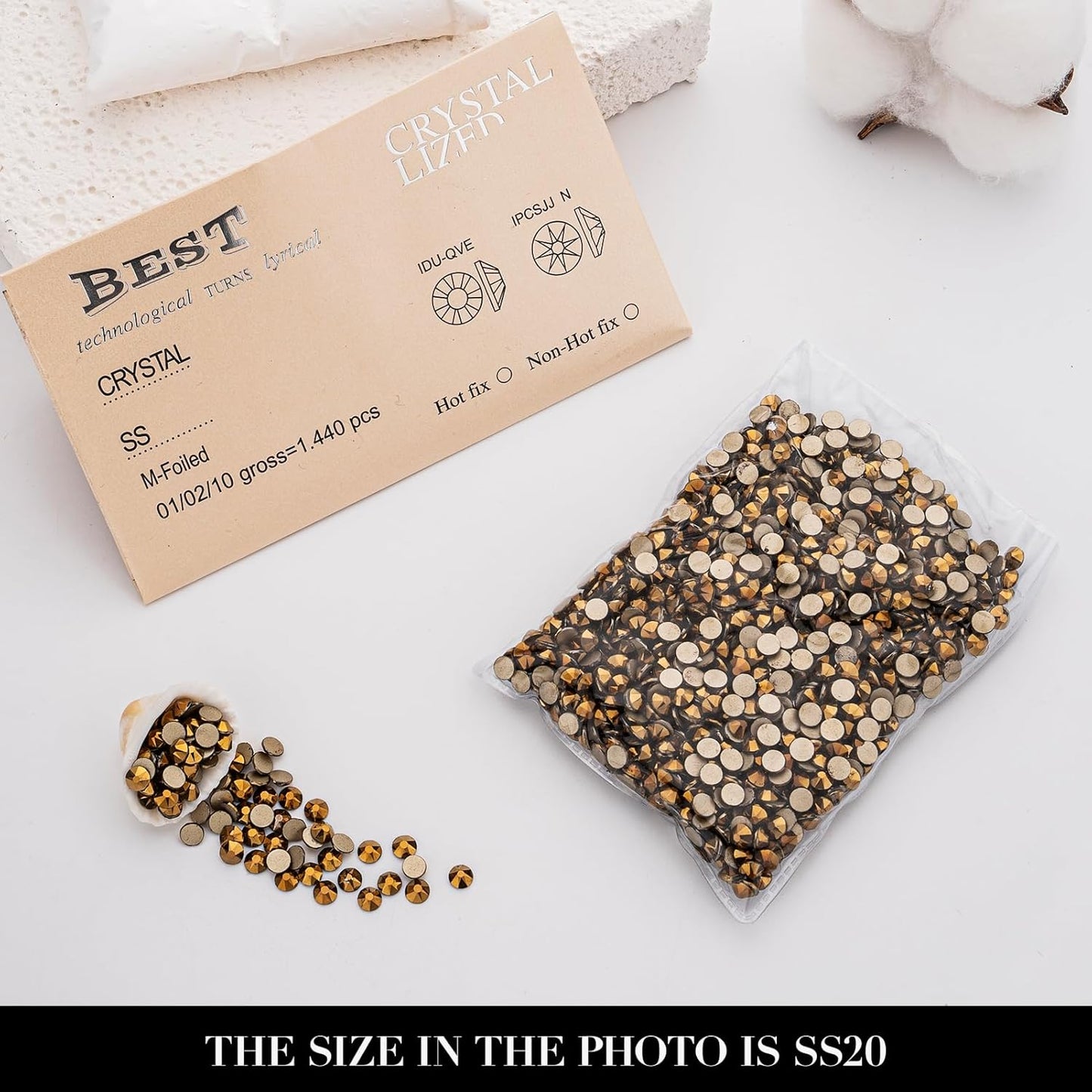 Novani Gold Rhinestones 1440pcs Flat Back Round Rhinestone Style 2088 Sparkly Crystal Gemstones for Nail Art and Crafting SS20,4.6-4.8mm