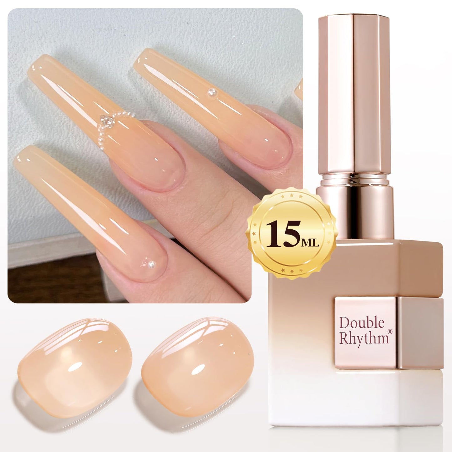 Double Rhythm Translucent Gel Polish Sheer Neutral Natural Light Milky Same Color Same Bottle 15ML Jelly UV Nail Polish Nail Art DIY at Home (Light Yellow Pink-A1423)