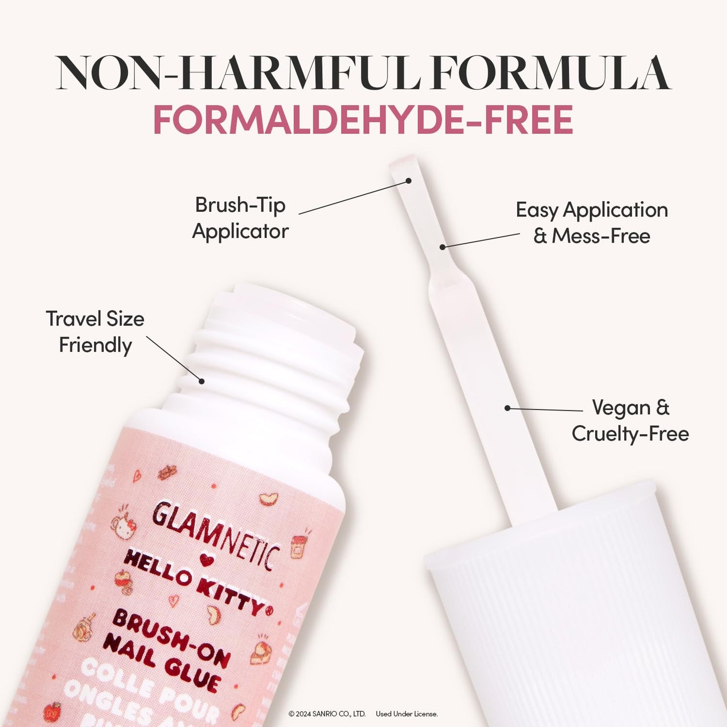 Hello Kitty™ x Glamnetic Super Strong Brush On Nail Glue | Brush Tip Applicator, Mess Free, Travel Friendly, Vegan | Durable & Long-Lasting | .24 fl. oz.