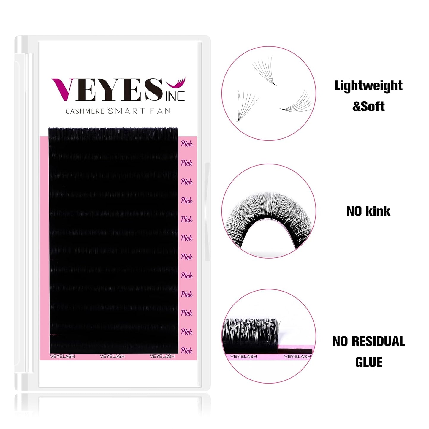 VEYES INC Cashmere Smart Fan Lash Extensions 0.03 0.05 0.07 C/CC/D Curl 8-20mm Mixed & Single Length, Super Matte Black Volume Lashes, Professional Supplies for Lash Techs (0.05 CC 8mm)
