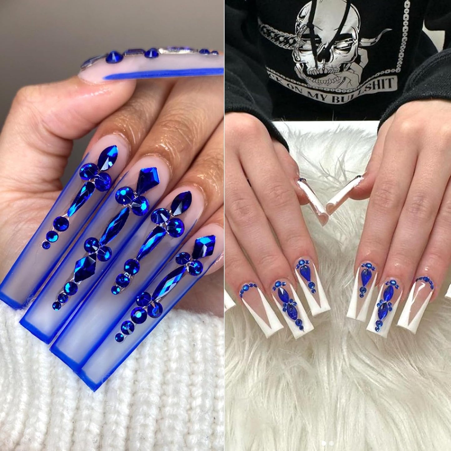 Nail Rhinestones - 3D Multi Shape Size, Flat Back, Crystals Manicure Rhinestones Charms, Blue Nail Gems, with Kit, for Nail Art, Bedazzling Acrylic Nails, DIY Decor