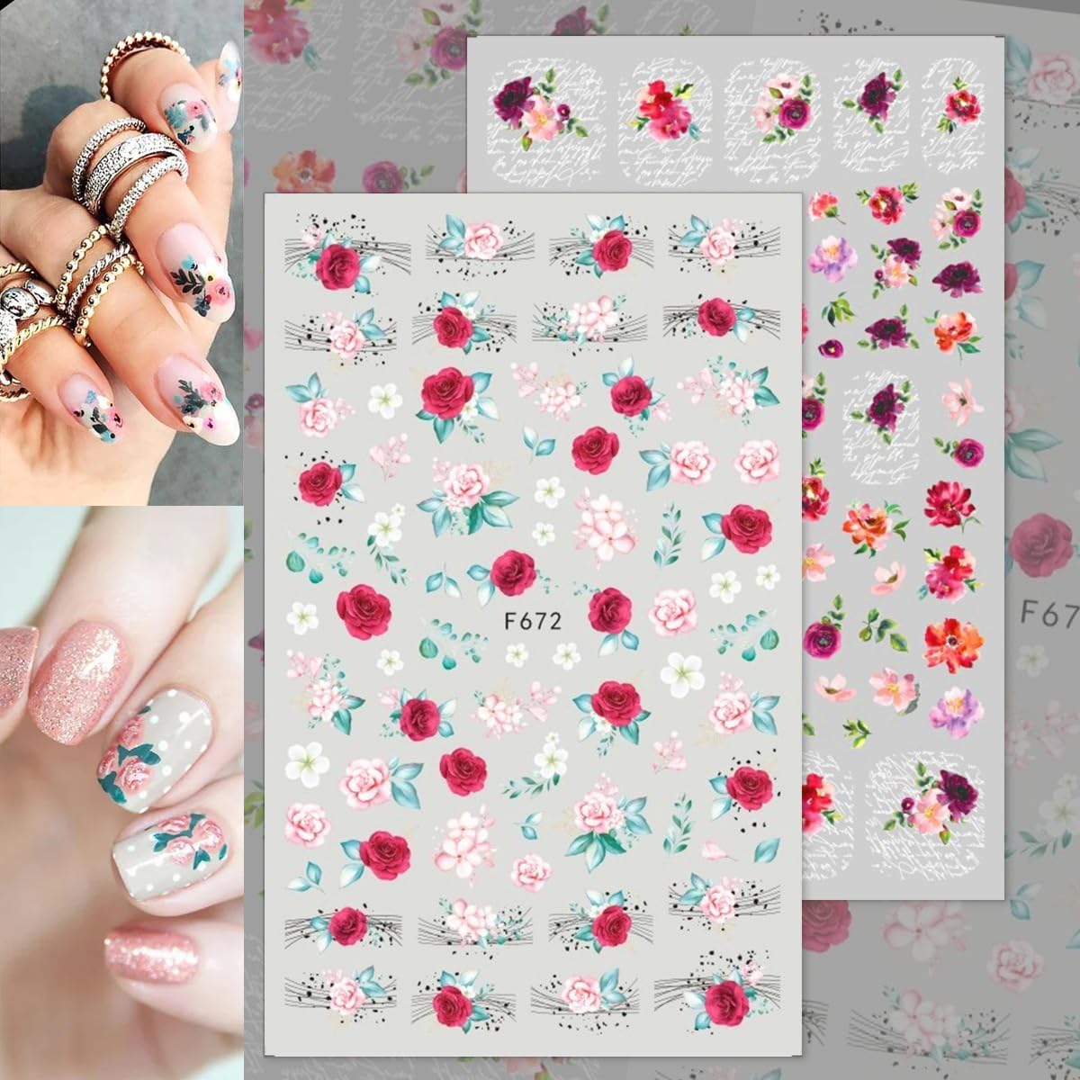 Flowers Nail Art Stickers Decals 10 Sheets 3D Self Adhesive Flower Nail Design Stickers Spring Summer Blossom Flowers Floral Nail Decals for Women DIY Manicure Flowers Nail Stickers Decoration Supply