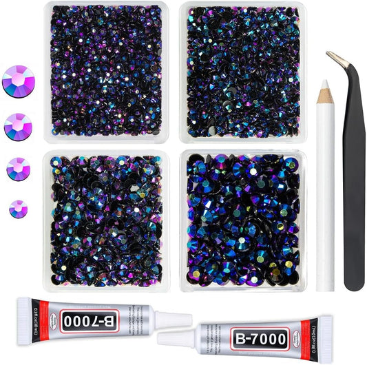 Purple Rose AB Resin Rhinestones w B7000 Jewelry Glue for Bedazzling Crafting 3mm 4mm 5mm 6mm Flatback Jelly Stones Bulk Diamonds Gems Charms Supplies for Nails Face Makeup Tumblers DIY