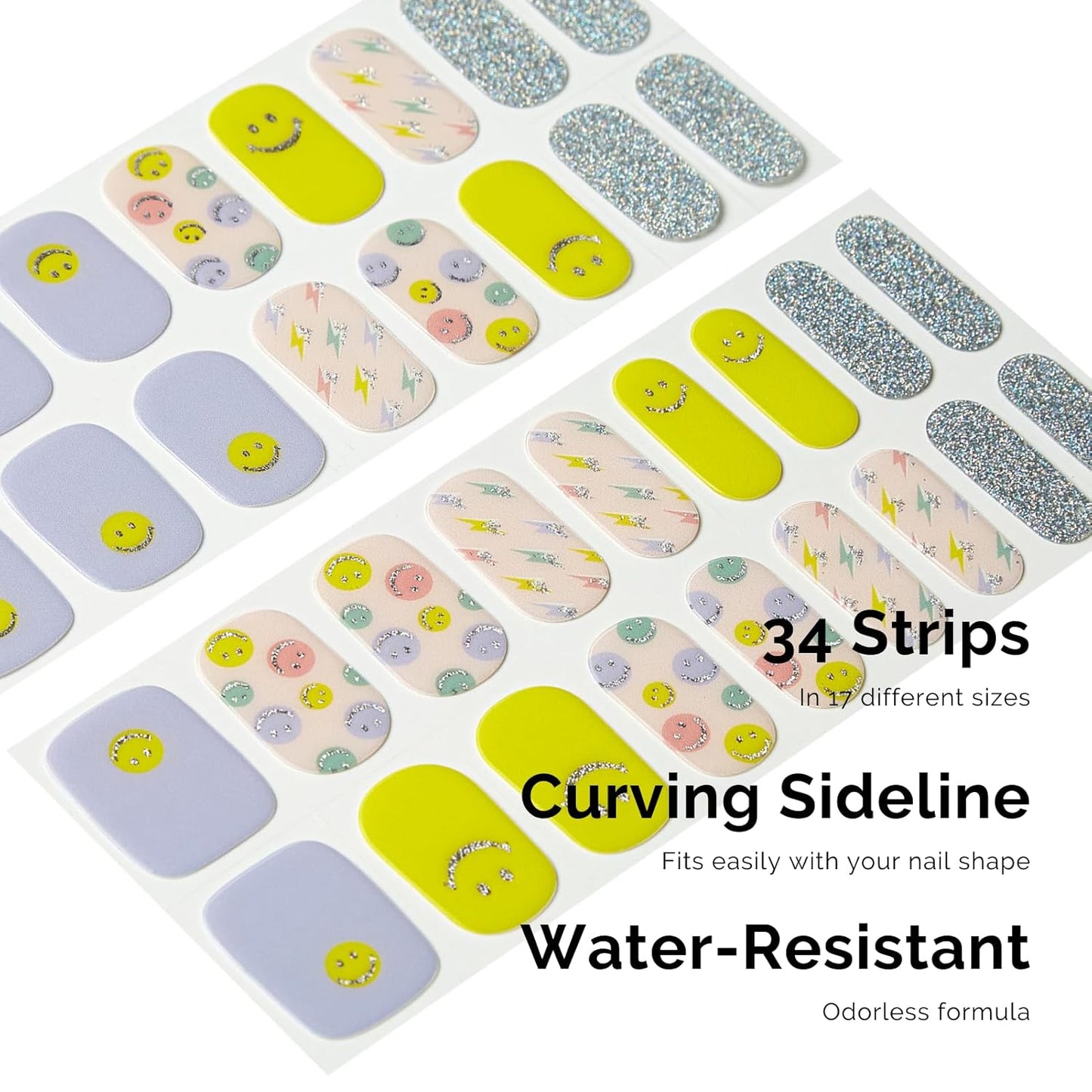 NAILOG Semi Cured Gel Nail Strips 34 pcs| Buy 2 Get 1 UV Lamp | Long Lasting Nail Polish Sticker Wraps with Glossy Gel Finish, Feeling Good