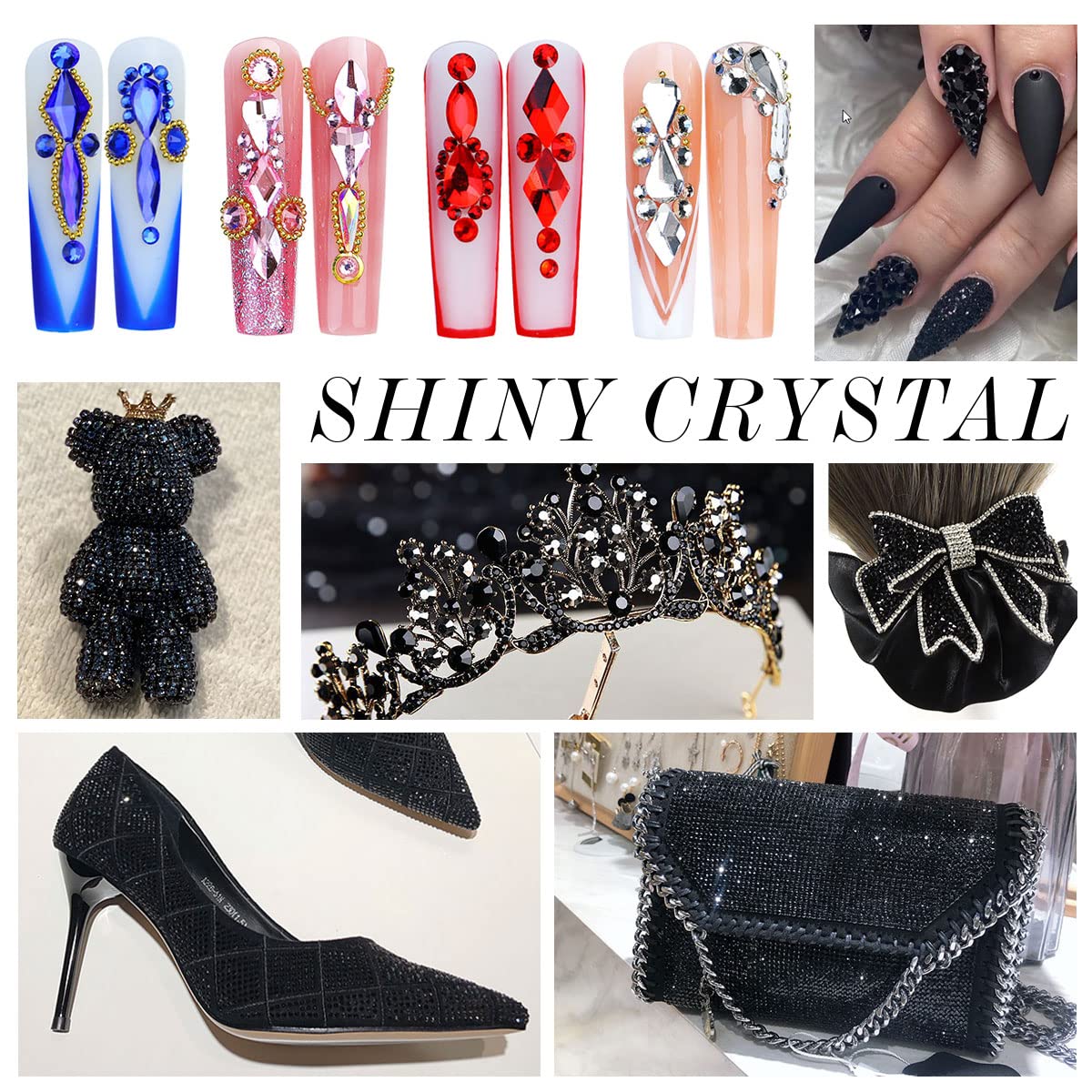 1440Pcs Black Crystal Rhinestones,Glass Flatback Rhinestones Gemstones for Nail Face Makeup Art Crafts Clothes Decoration - (SS12,3.0mm,Black)