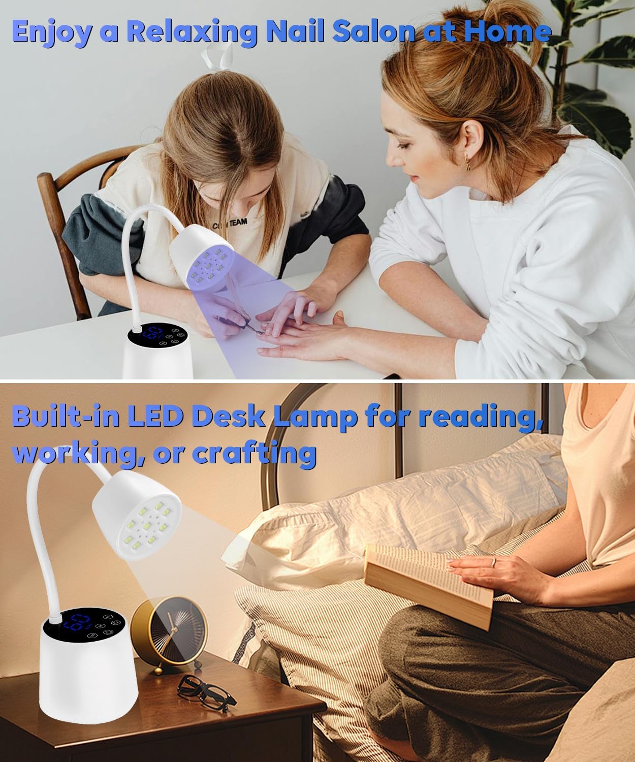 UV LED Nail Lamp - Gooseneck UV Light for Gel Nails Cordless USB 27W Nail Dryer 2 in 1 Gel Lamp and Desk Lamp with 4 Times & Auto Sensor Professional Fast Flash Curing Polish Nail Art(White)