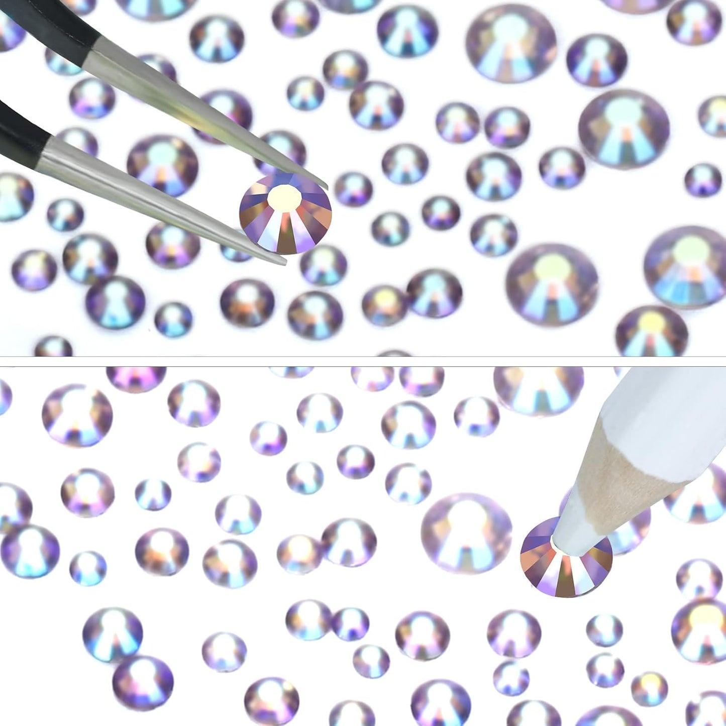 4240Pcs lt.Amethyst AB Flatback Rhinestones 6 Sizes Crystal Diamonds for Nail Art Crafts Clothes Shoes with Tweezers and Picking Pen