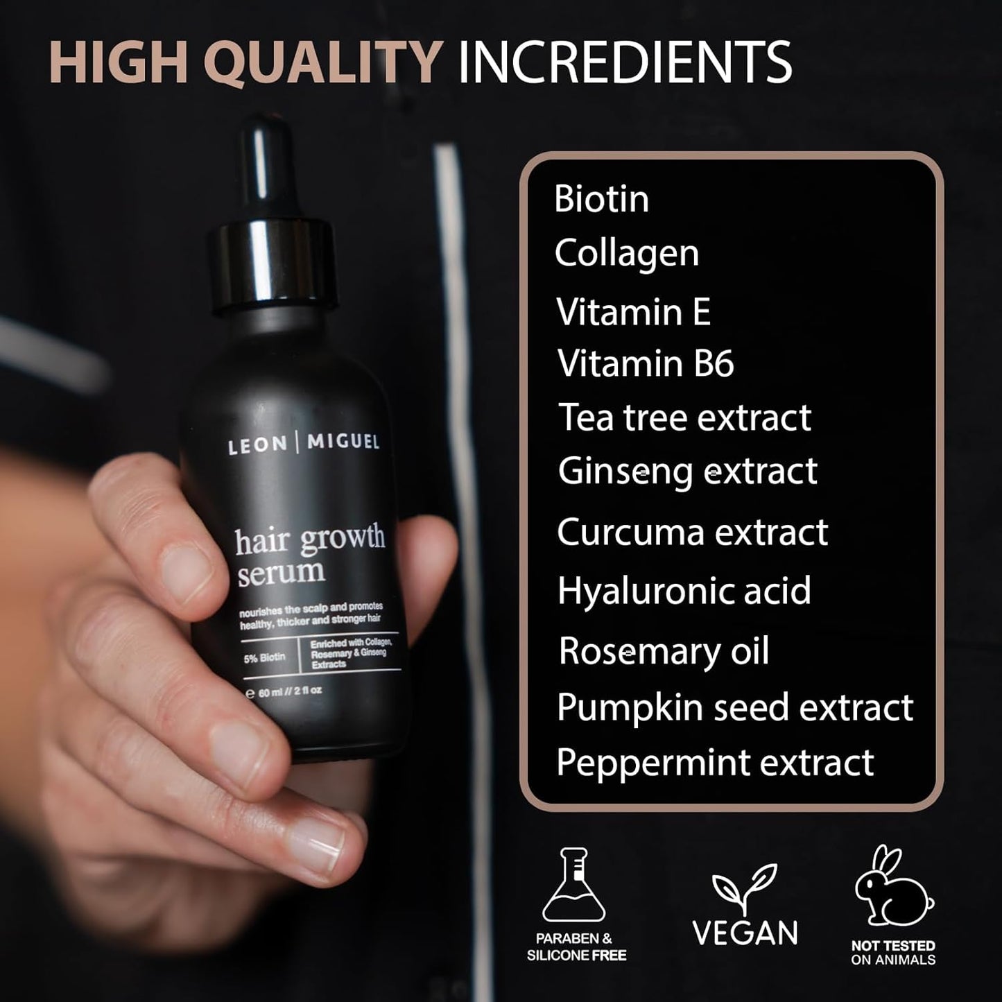 Hair Growth Serum, 60ml - Unisex Hair Serum for Hair Growth with 5% Biotin, Ginseng & Rosemary Extracts, Scalp Serum for Hair Growth, Vegan, Paraben-Free, Daily Use, All Hair Types