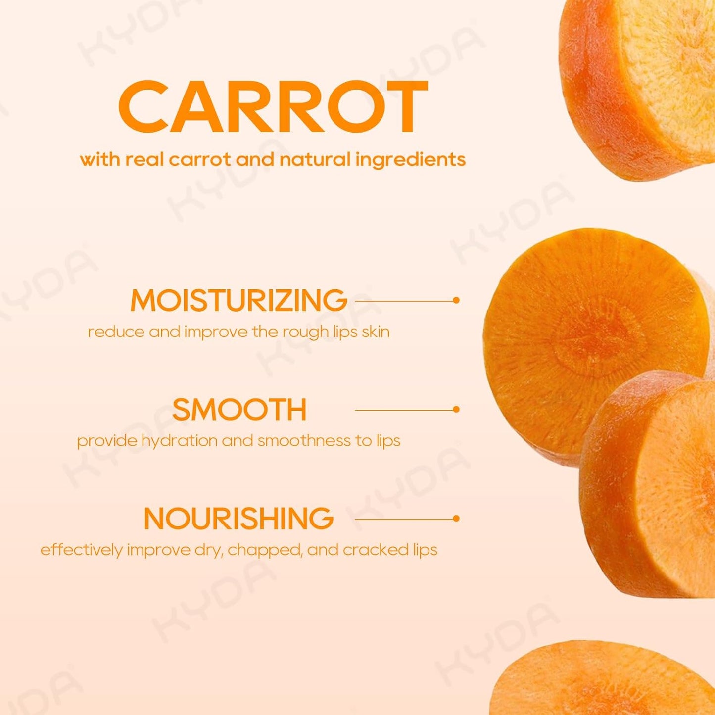 KYDA 3 Pcs Carrot Moisturizing Lip Balm, Moisturizing Lipstick Stick for Dry Cracked Lips, Deep Hydrating Lip Care Balm, Reduce Fine Lines, Daily Lip Moisturizer