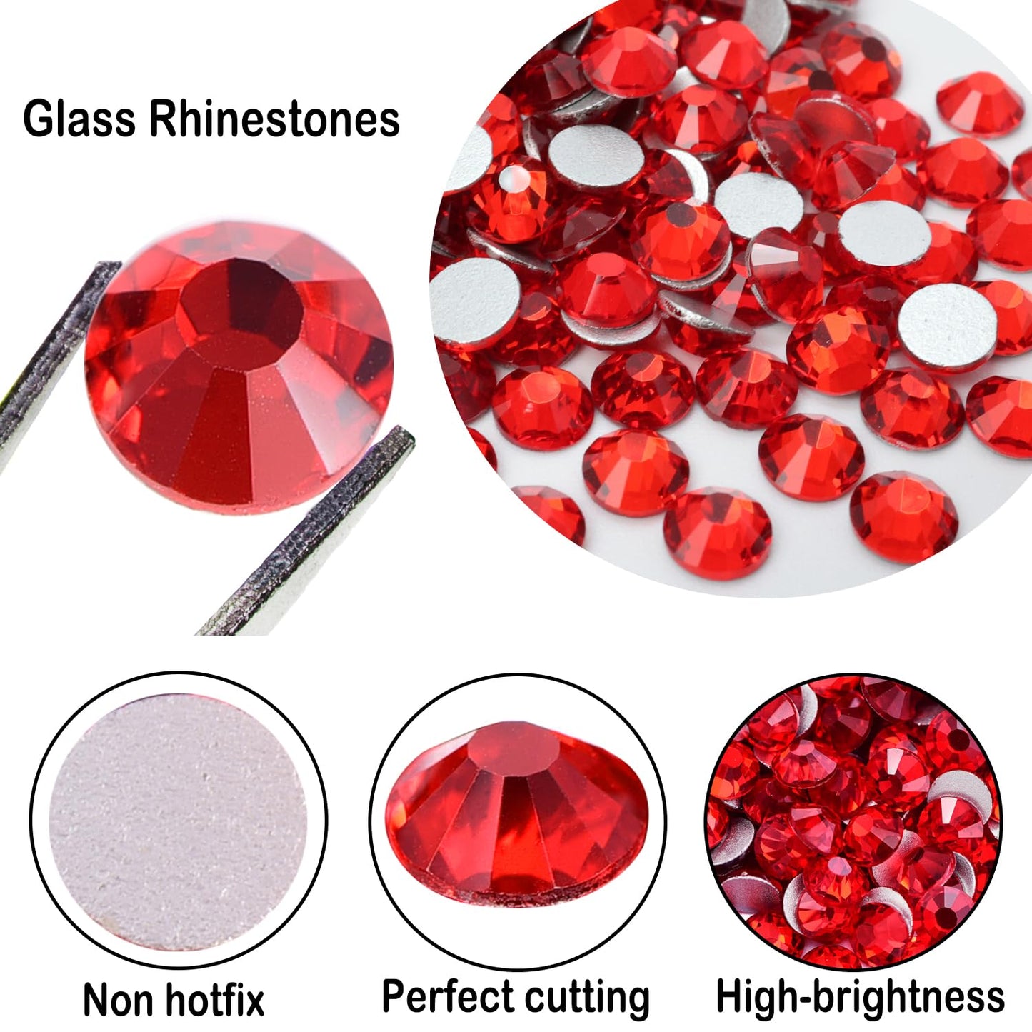 Flatback Glass Rhinestones,Bedazzler Gems 288pcs Non Hotfix Crystal Rhinestones for Nail Charms Crafts Clothes Tumblers,Red,SS30