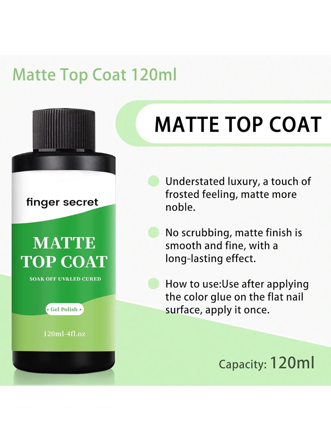 120ml/4floz Matte Top Coat for Gel Nail Polish,Fashion Matte Nail Polish,Nail Supplies for DIY in Salon or Home Use.