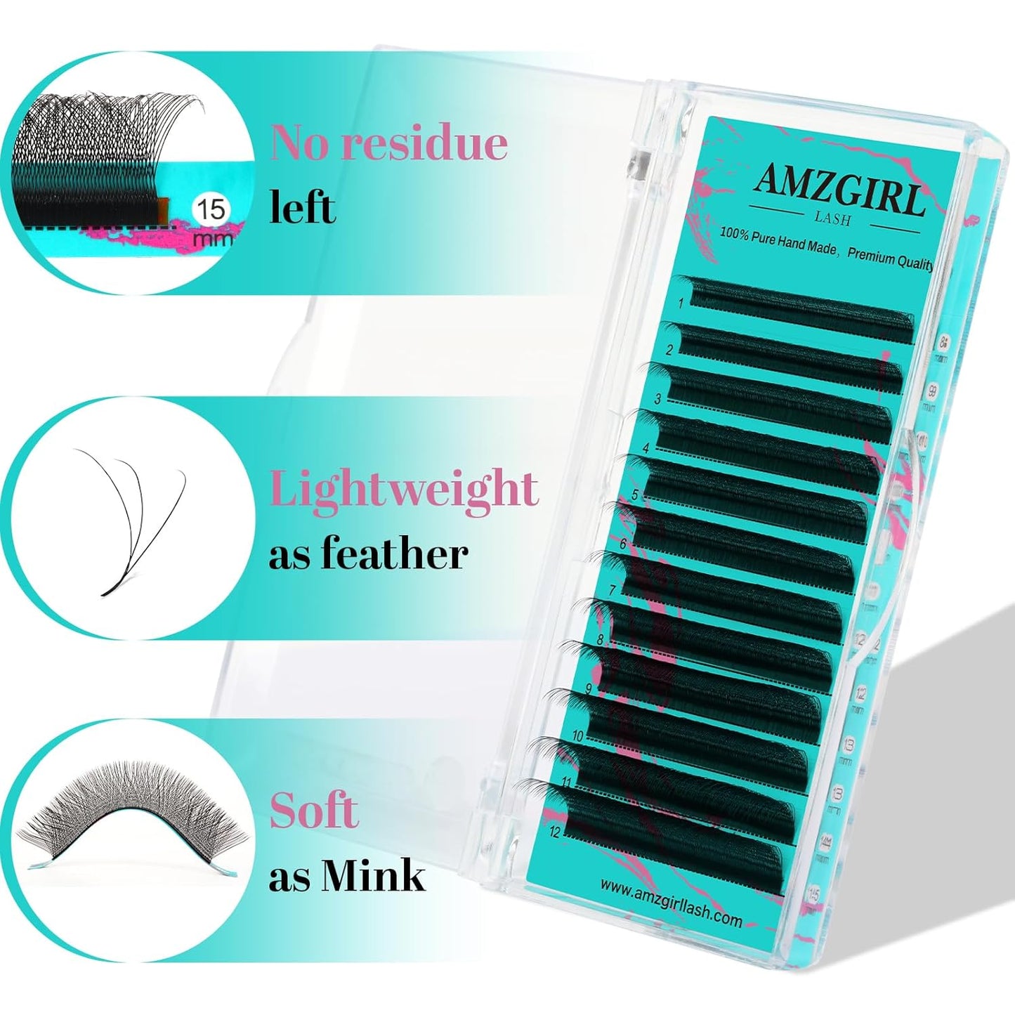 Eyelash Extensions 3DW C Curl,Mixed Length Lash Extension Supplies Easy Fan Individual Lashes Premium Classic Lash Soft Matte Dark Professional Eyelashes Extension(8-15mm)