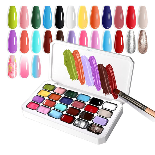 Gradient Painting Gel, 24 Gliter Colors Ombre Gel Nail Polish for Pigment Pat Silver&Gold Aura Nails, French Manicure DIY Nail Art Long-lasting No-wipe Palette B