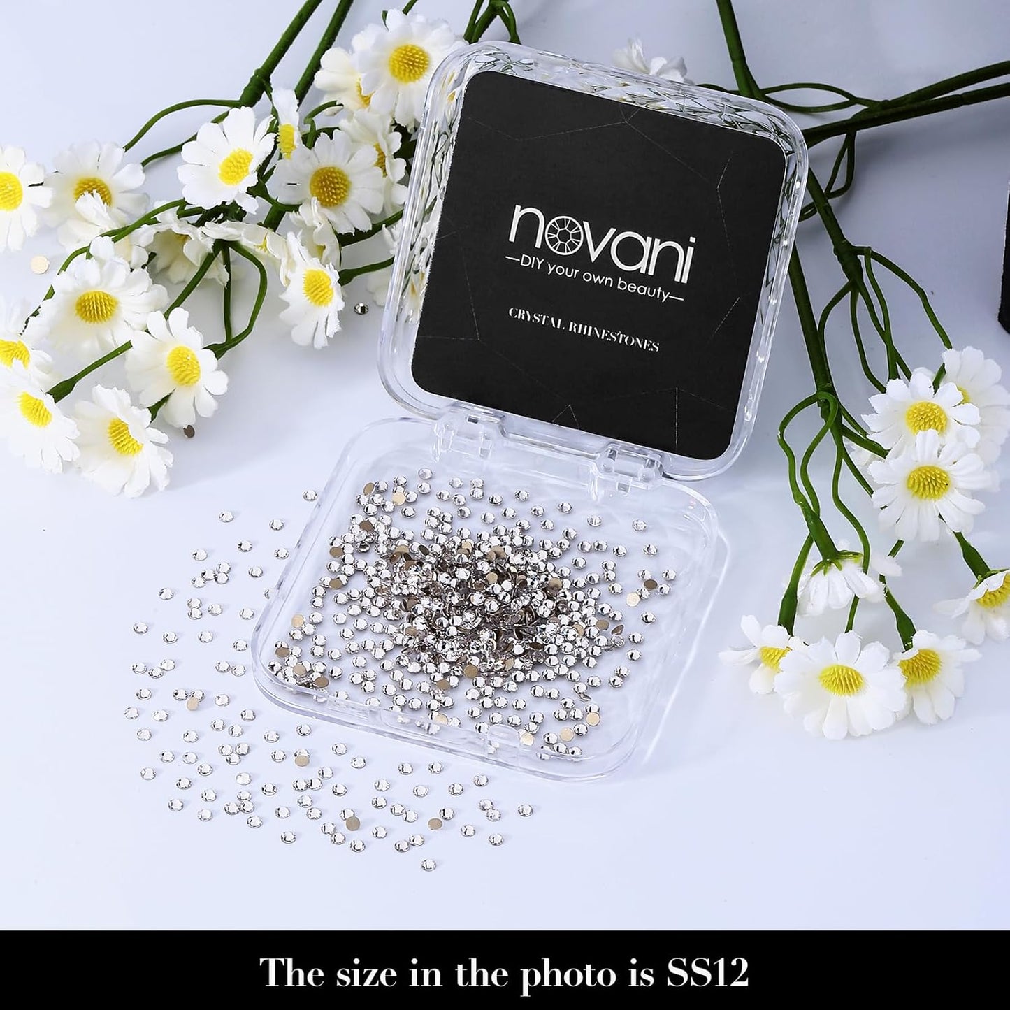 Novani 500pcs Clear Rhinestones Flat Back Round Rhinestone Style 2088 Sparkly Crystal Gemstones for Nail Art and Crafting,SS12(3.0-3.2mm