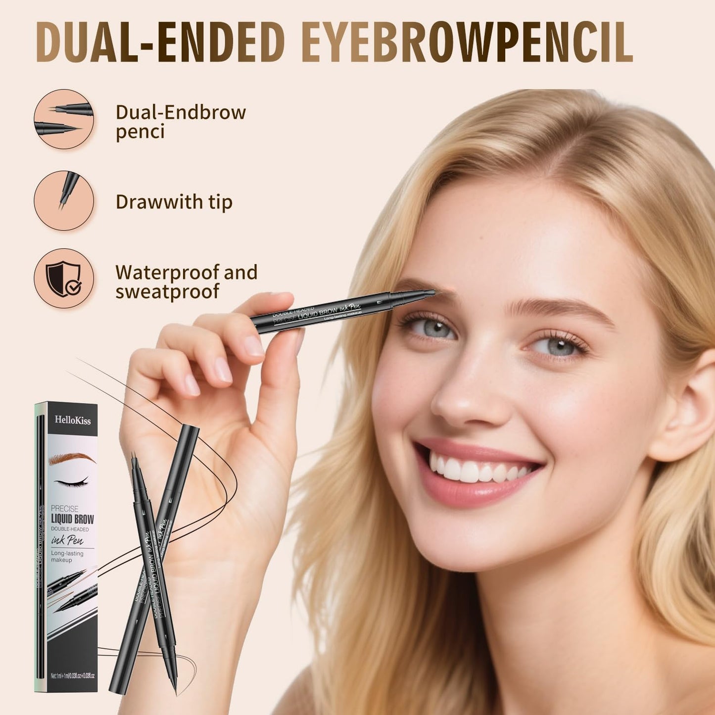 Eyebrow Pencil, Eyebrow Pen with Double-Brush Tip 2-in-1 Eyeliner Dual-Ended Microblading Long Lasting Waterproof Hair-Like Brow Pencil with Eyebrow Brush (Black)