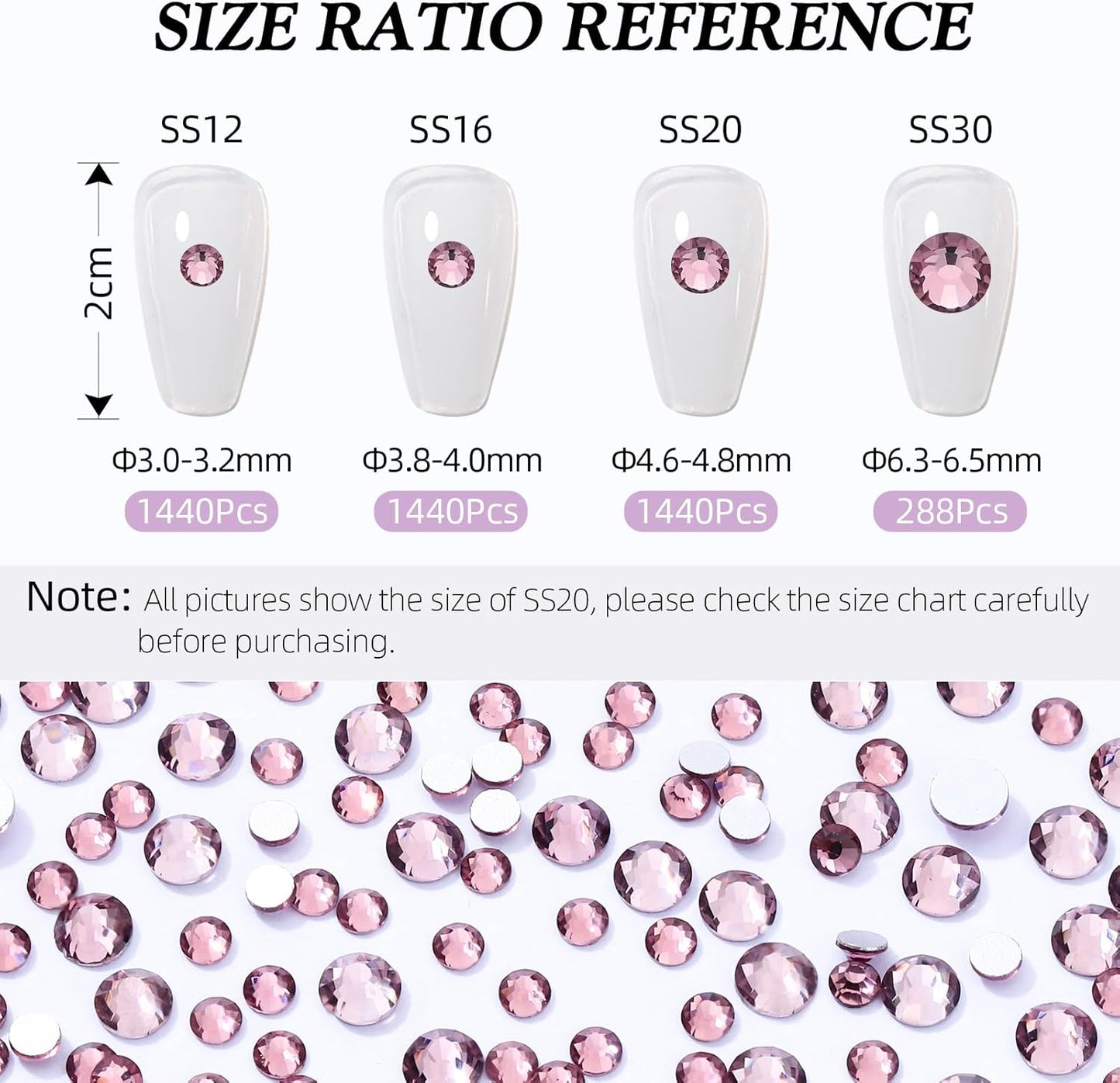 Light Amethyst Flatback Rhinestones, Glass Rhinestones for Nail Art and Craft, Glue Fix, Loose Crystal Gemstones(Lt.Amethyst, SS16, 1440pcs, 3.8-4.0mm)