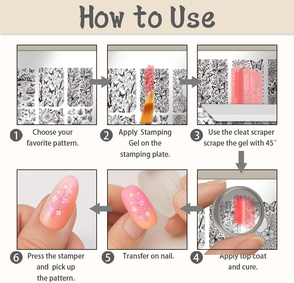 UNICRAFTALE 3Pcs Nail Stamping Plates Nail Stamper Kit with Seal Stamp and Scraper Vintage Garden Flower Dogs Image Stamp Plate Nails Art Tool for DIY Print Manicure Salon Design Gift