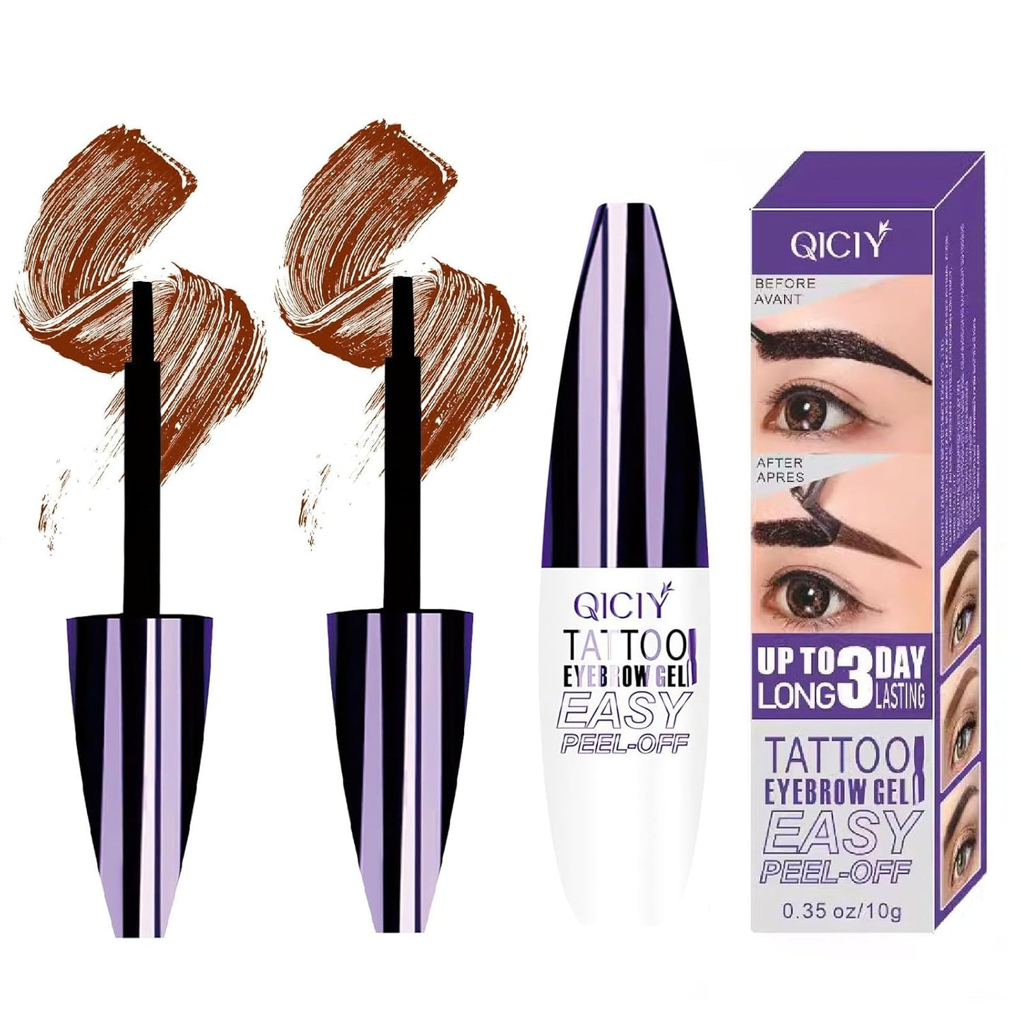 2PCS QICIY Easy Peel-Off Eyebrow Gel- QICIY Peel Off Tattoo Eyebrow Eye Brow Tint Waterproof & Sweatproof For All Skin Tones (Brown)