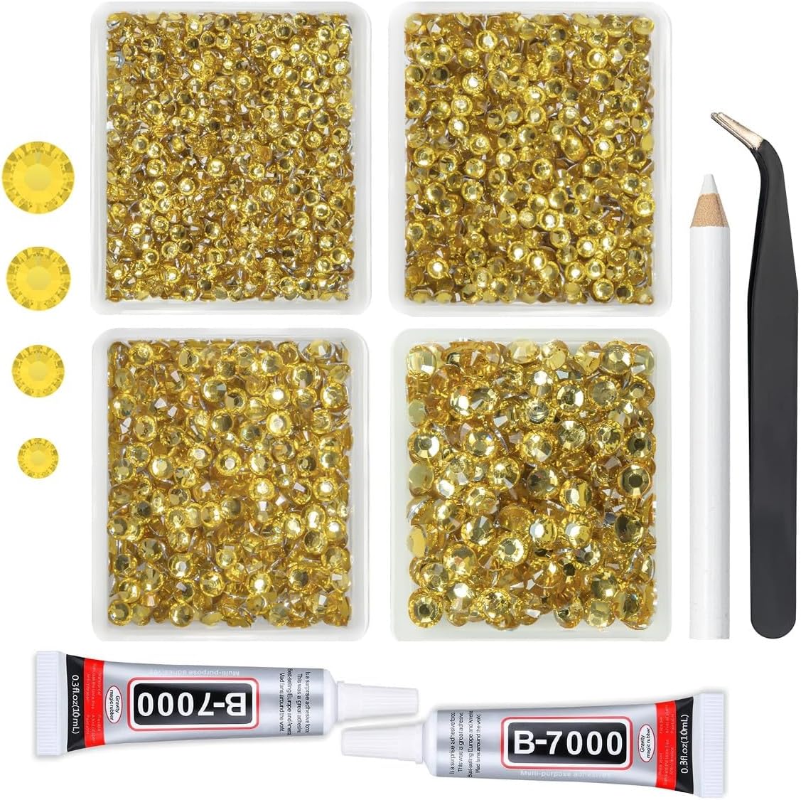 Crystal Yellow Crystal Resin Rhinestones w B7000 Jewelry Glue for Bedazzling Crafting 3mm-6mm Flatback Stones Diamonds Crystals Gems for Nails Face Eyes Makeup Tumblers Bottles DIY Crafts Shoes