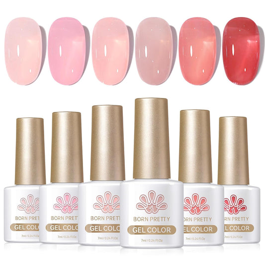 Born Pretty Jelly Nude Pink Gel Nail Polish Sheer Transparent Gel Polish 6Colors Soak Off U v Light Cure Gel Polish Kit for Salon and Nail Art DIY at Home