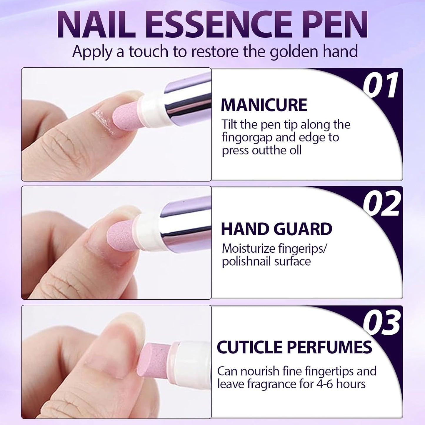 3-in-1 Cuticle Oil Pen for Nails - Nail Care Tool with Ceramic Tip, Moisturize Strengthen Brighten - Cuticle Pusher Oil for Hangnails, Dry & Damaged Nails（3pc）