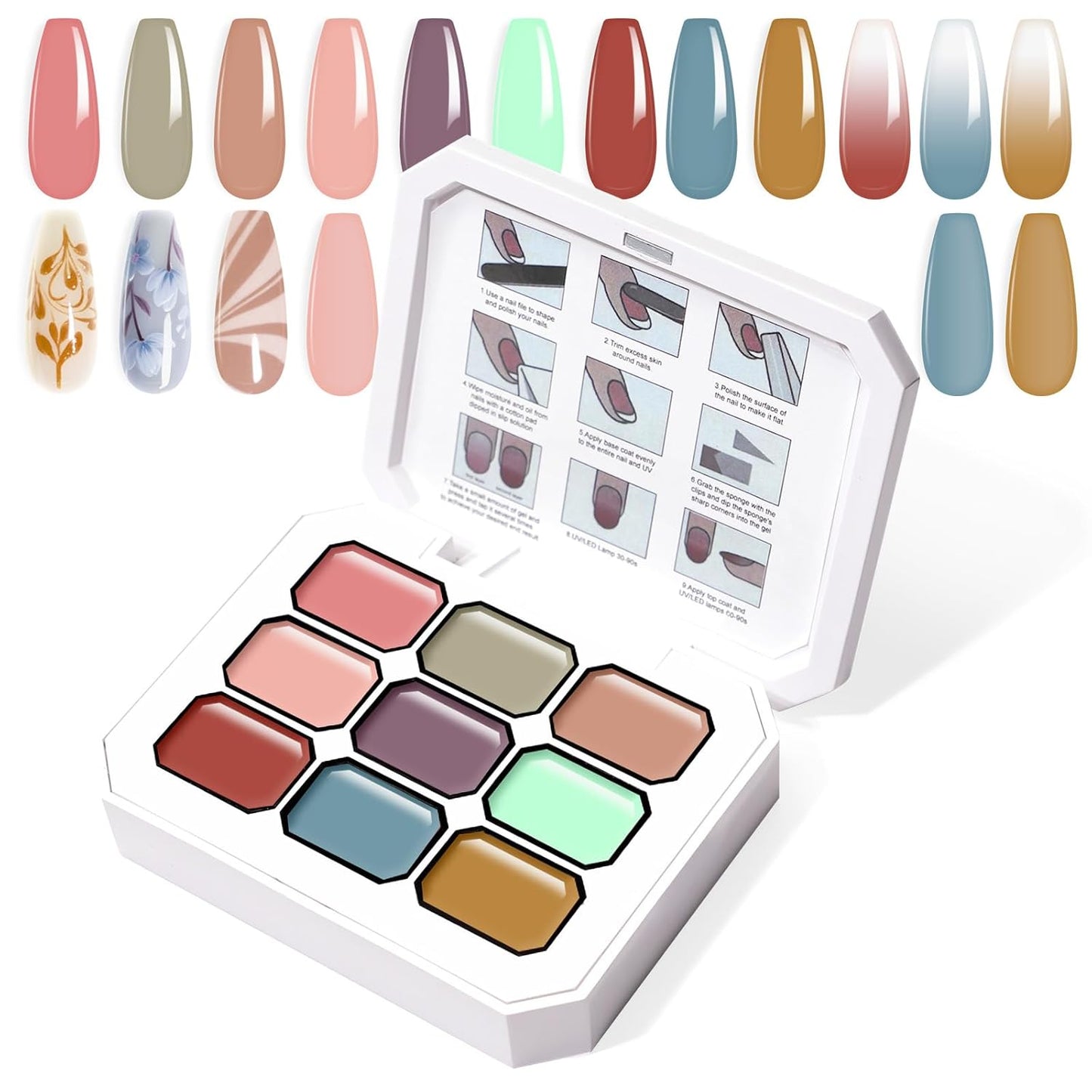 Gradient Painting Gel, 9 Colors Ombre Gel Nail Polish for Pigment Pat Nails Aura Nails French Manicure Soak Off UV Long-lasting Home Salon DIY Nail Art Monet’s Garden