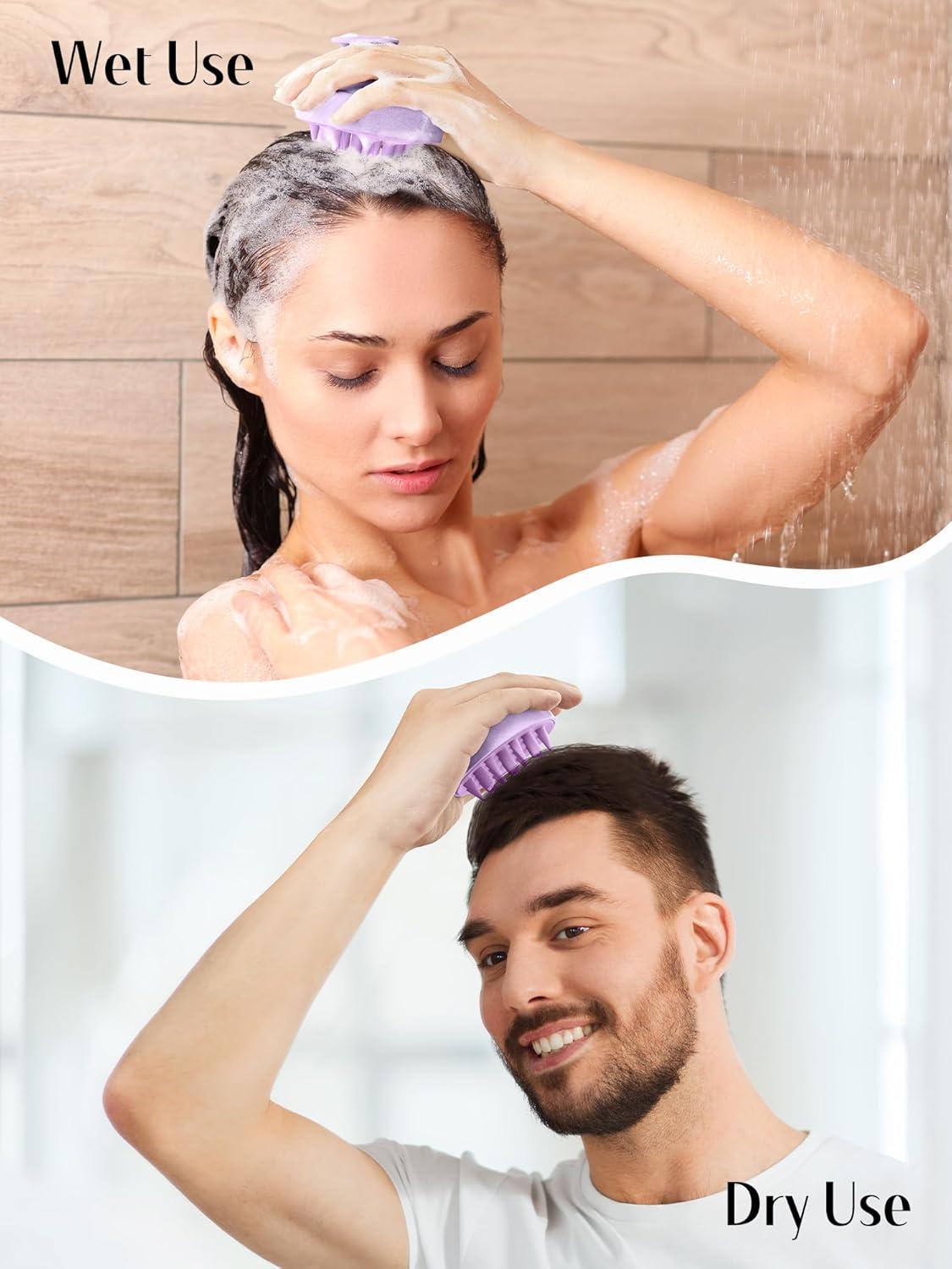 HEETA Hair Scalp Massager for Hair Growth, Shampoo Brush, Scalp Scrubber Exfoliator with Soft Silicone Bristles for Dandruff Removal to Relieve Stress, Wet Dry Use Updated Material, Purple