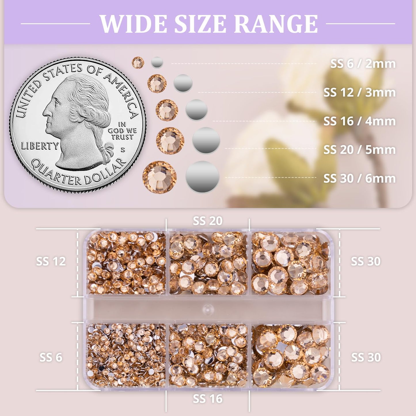 Resin Rhinestones for Crafting, 1 Box Champagne Multi Sizes Flatback Bedazzling Crystals for Crafts Nail Art Deco, Non Hotfix Gems Charms for Tumbler Shoes Clothing Fabric Face Makeup