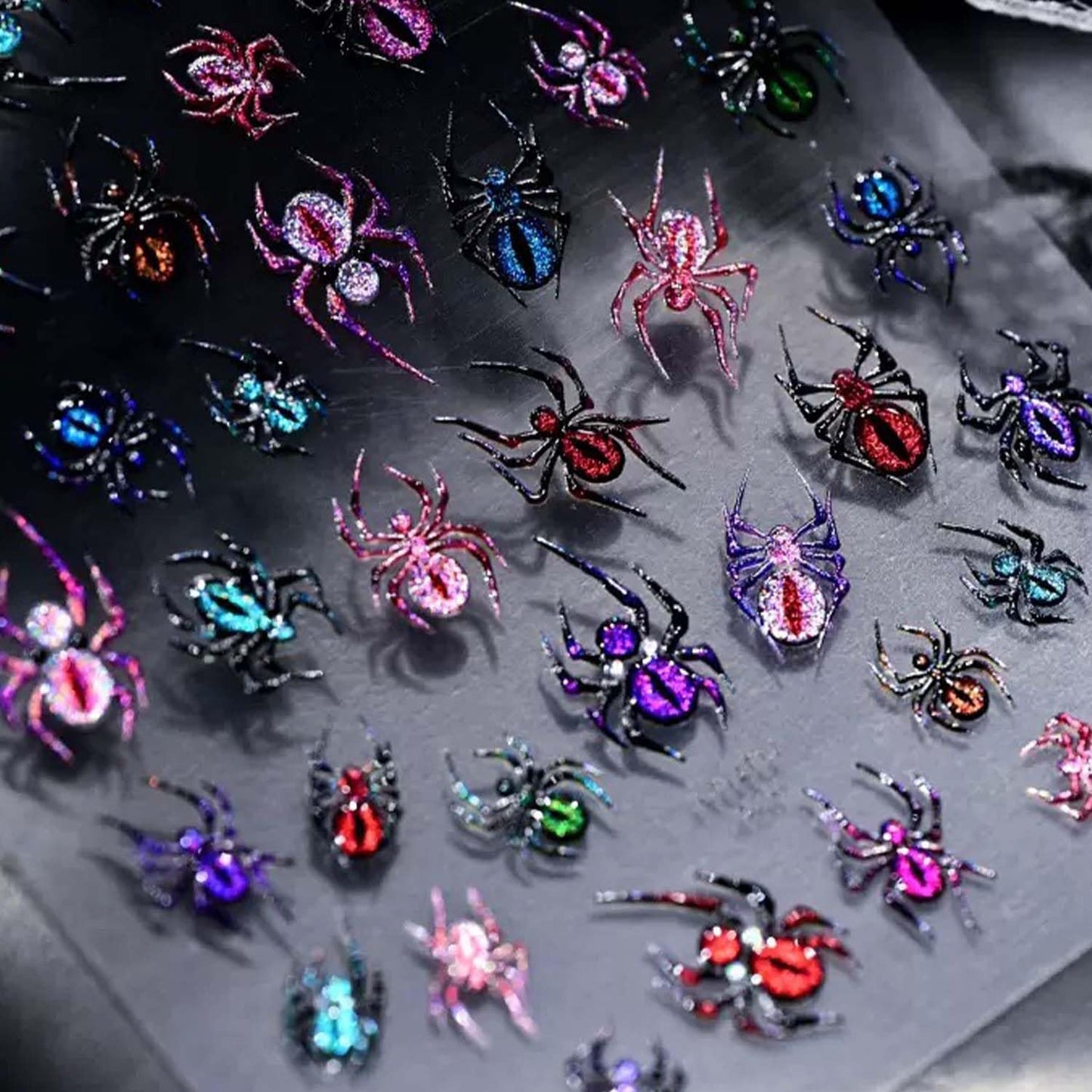 5D Embossed Halloween Nail Stickers for Nail Art Colorful Spider Nail Decals Self-Adhesive Halloween Nail Design Spider Nail Art Stickers for Women DIY Manicure Decorations Supplies