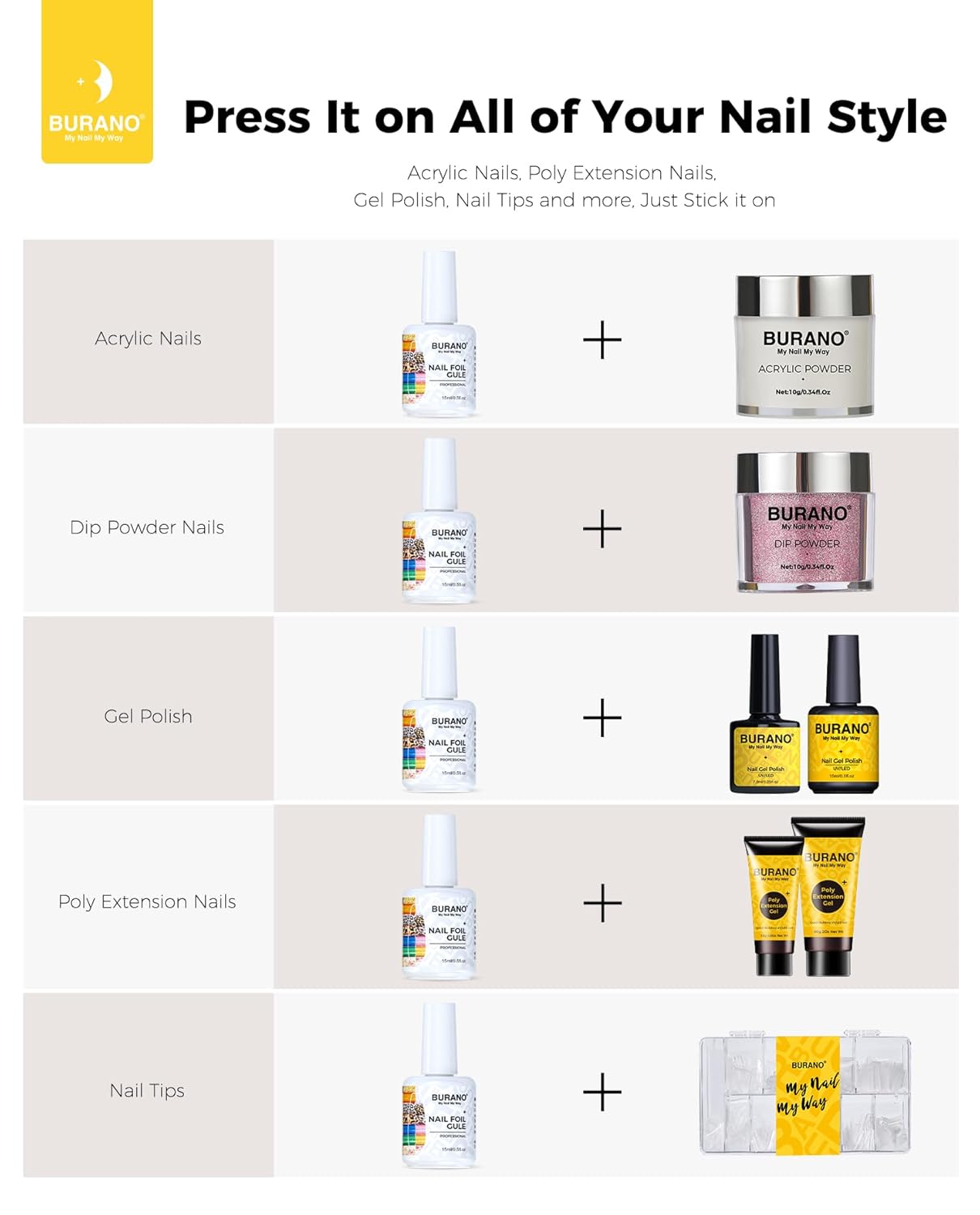 BURANO Nail Art Nail Foil Glue Gel, o.5 oz with 10PCS Foil Stickers Set Nail Foil Glue for Nails Foil Transfer Gel, Nail Design Home DIY UV LED Lamp Required (Marble Glitter) 22