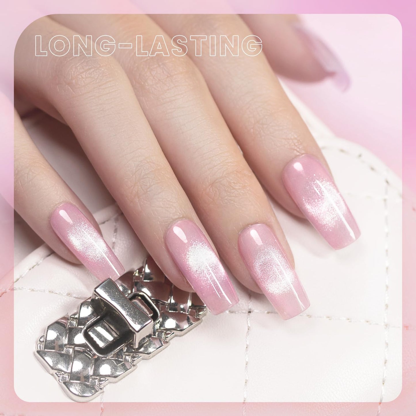 RARJSM Pink Cat Eye Gel Nail Polish with Magnet Stick Reflective Dazzling Nude Skin Color Sparkle Diamond Glitter Cateye Gelpolish 15ml Single Bottle Curing Requires Soak Off for Home Salon Manicure