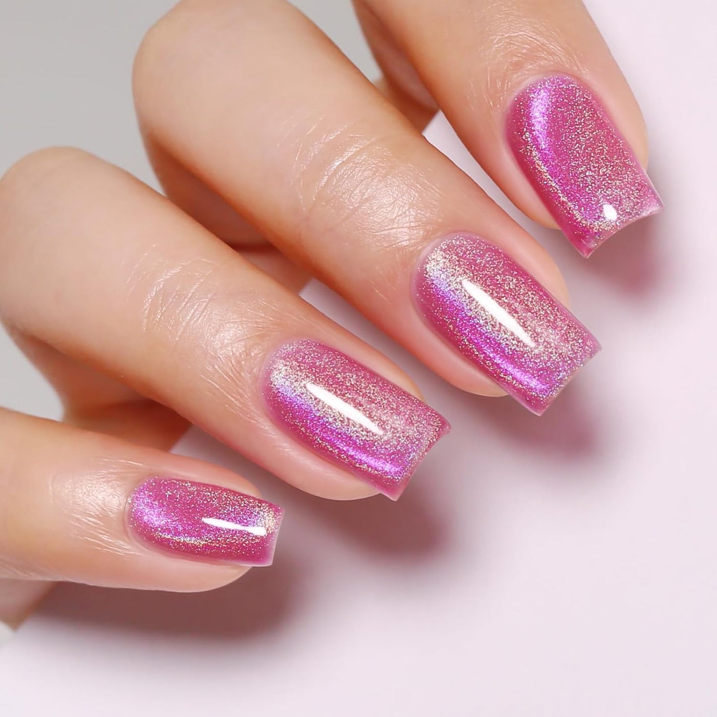 Imtiti Cat Eye Gel Nail Polish, Pink Rainbow Holographic Magnetic Gel Polish With Magnet Glittery Iridescent Galaxy Nail Gel Polish Spring Summer Gel Polish Kit Soak Off UV Led 10ML