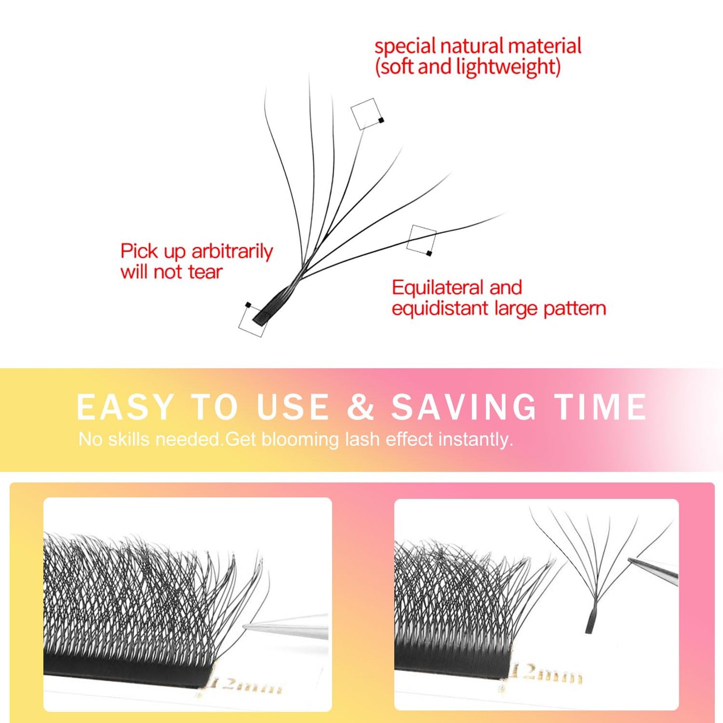 W Lash Extensions Supplies 7D Eyelash Extensions W Shape 0.07mm Thickness C Curl 13mm Premade Fans Easy Fan Lashes Volume Matte Black 12 Rows Crisscross Eye Lashes(W-7D-0.07-C,13mm)